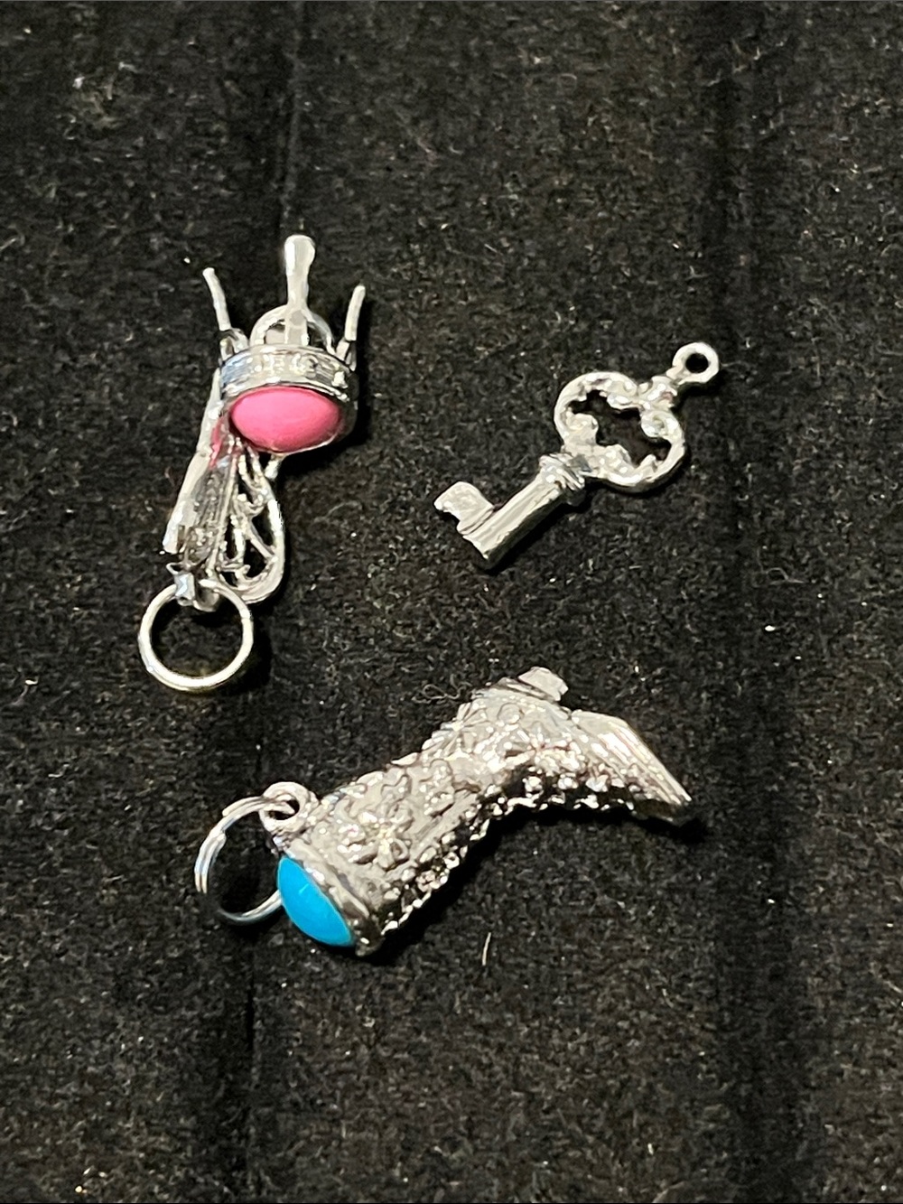 L👀K 3 Silver Tone Decorative Charms with Pink and Blue Accents-Avon